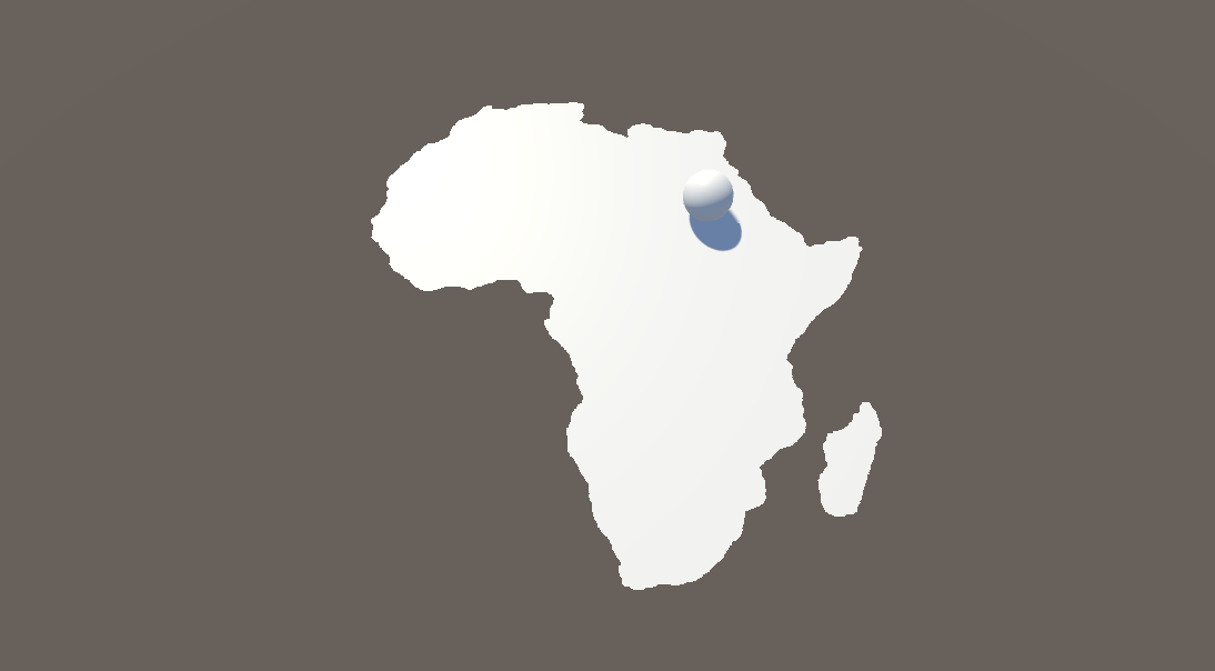A silhouette of the continent of Africa floating in a void with a sphere on top..