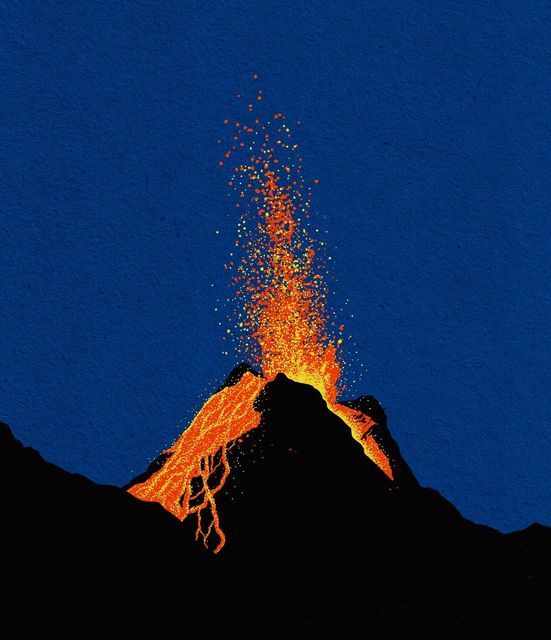 This may contain: an image of a volcano spewing lava into the sky