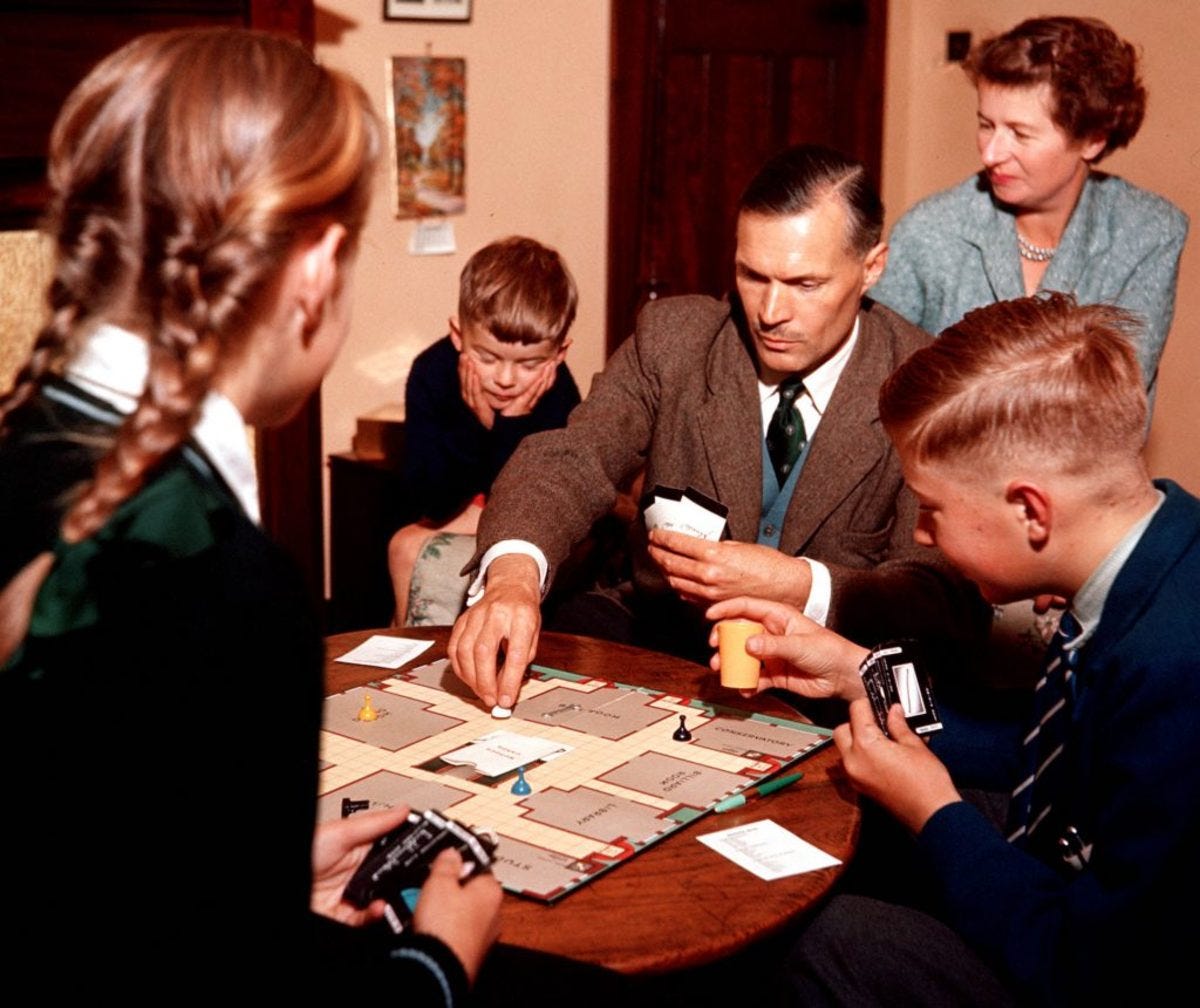 A family playing Cluedo, 1957