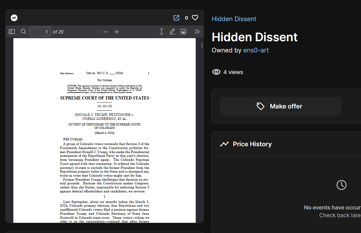 Screenshot of OpenSea showing the ruling from SCOTUS in an embedded PDF reader.
