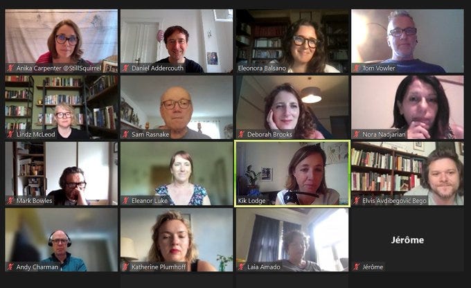 Photo of a zoom reading with around 15 writers