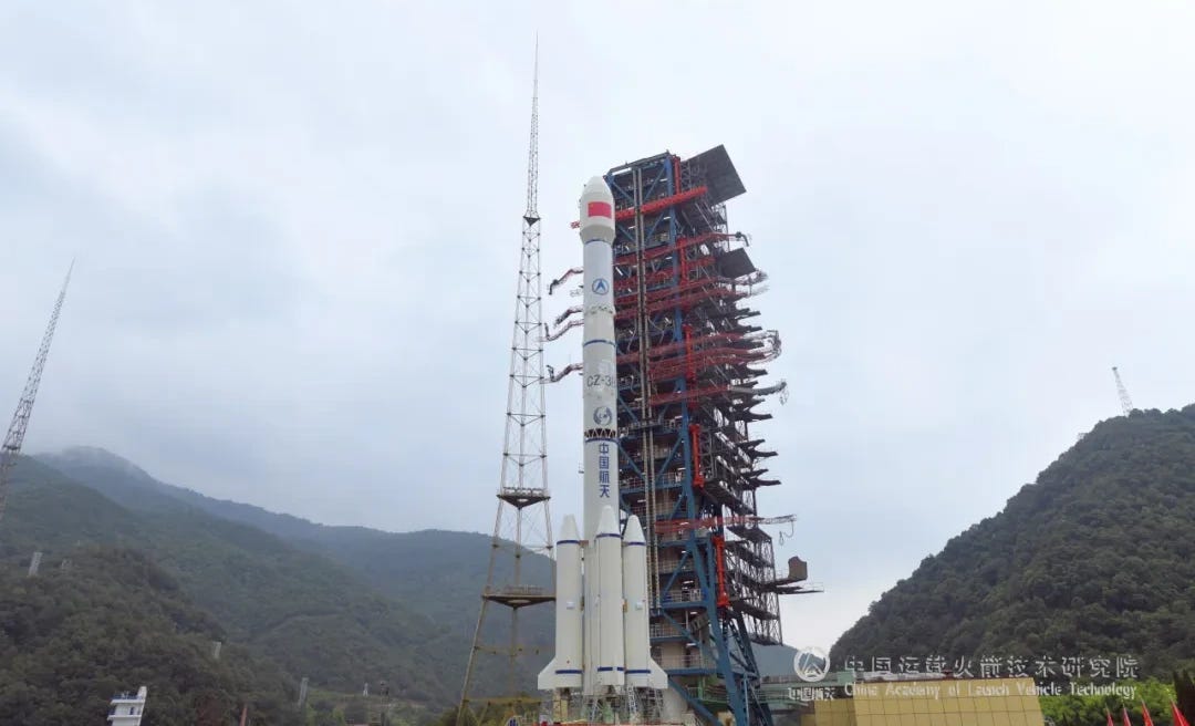 The Long March 3B/E launch vehicle at Launch Complex 2 of the Xichang Satellite Launch Center ahead of its launch on October 10th.