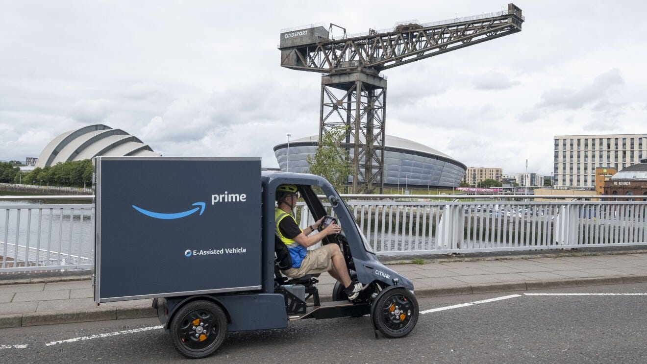 An Amazon electric cargo bike in Glasgow