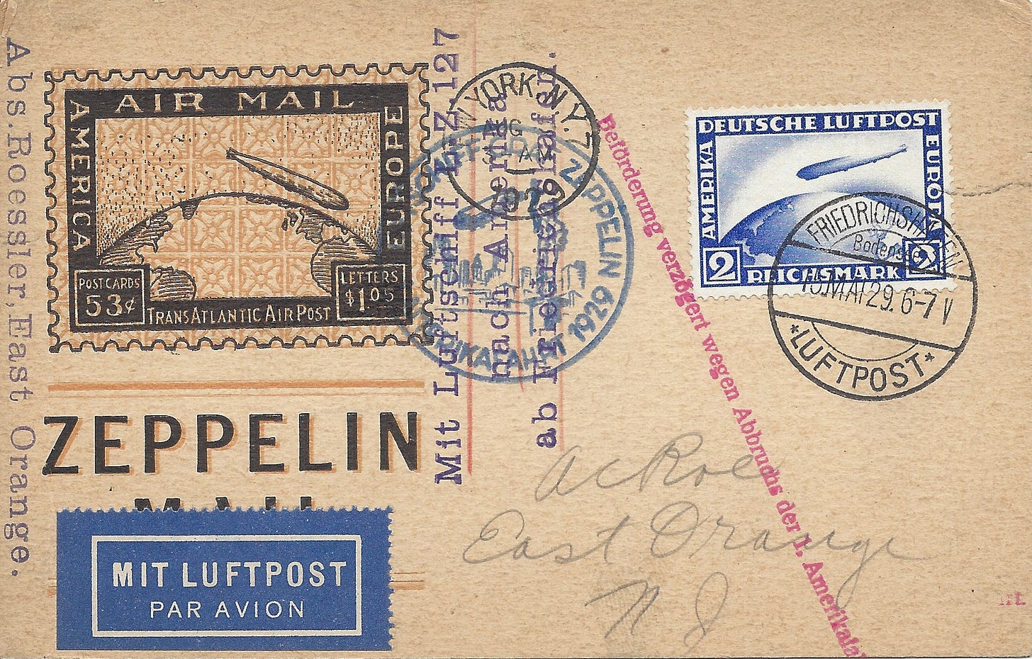 card carried on 1929 flight of Graf Zeppelin