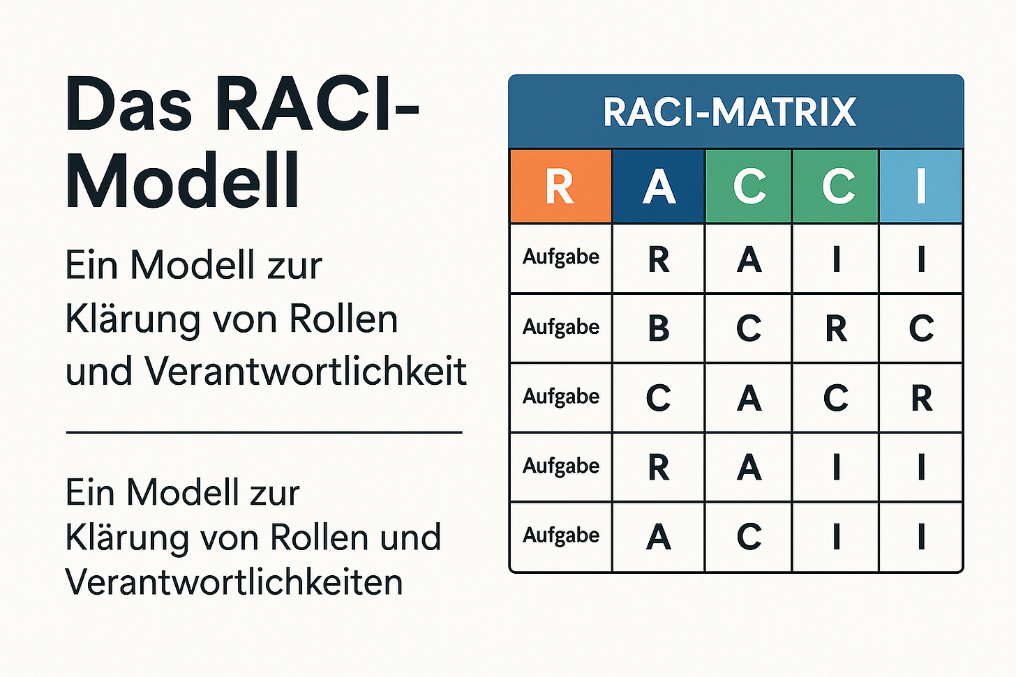Das RACI-Modell ist ein Instrument zur Rollen- und Verantwortungsklärung im Projektkontext. 