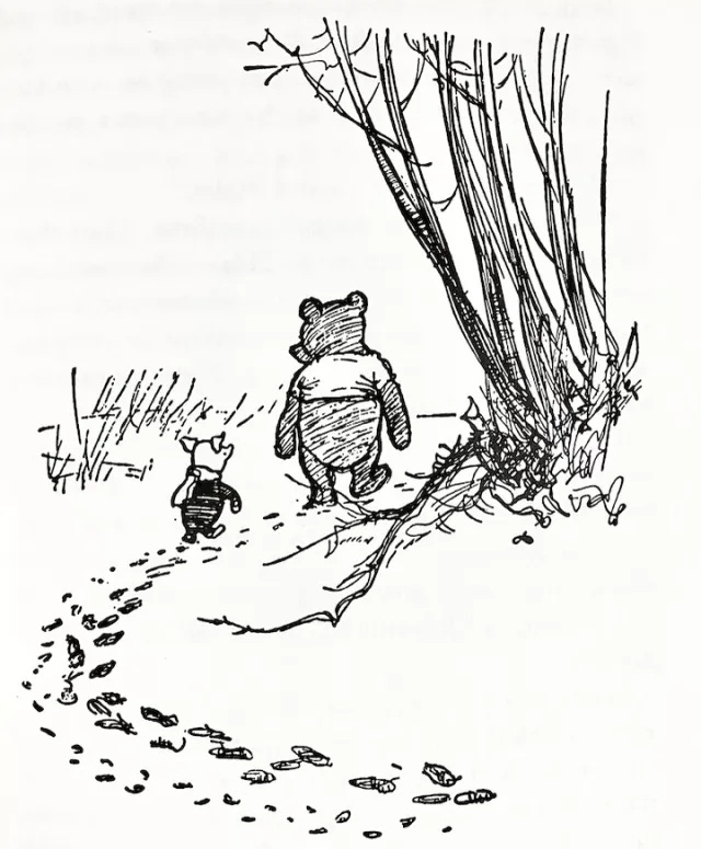 Pooh and Piglet walking around the Spinney