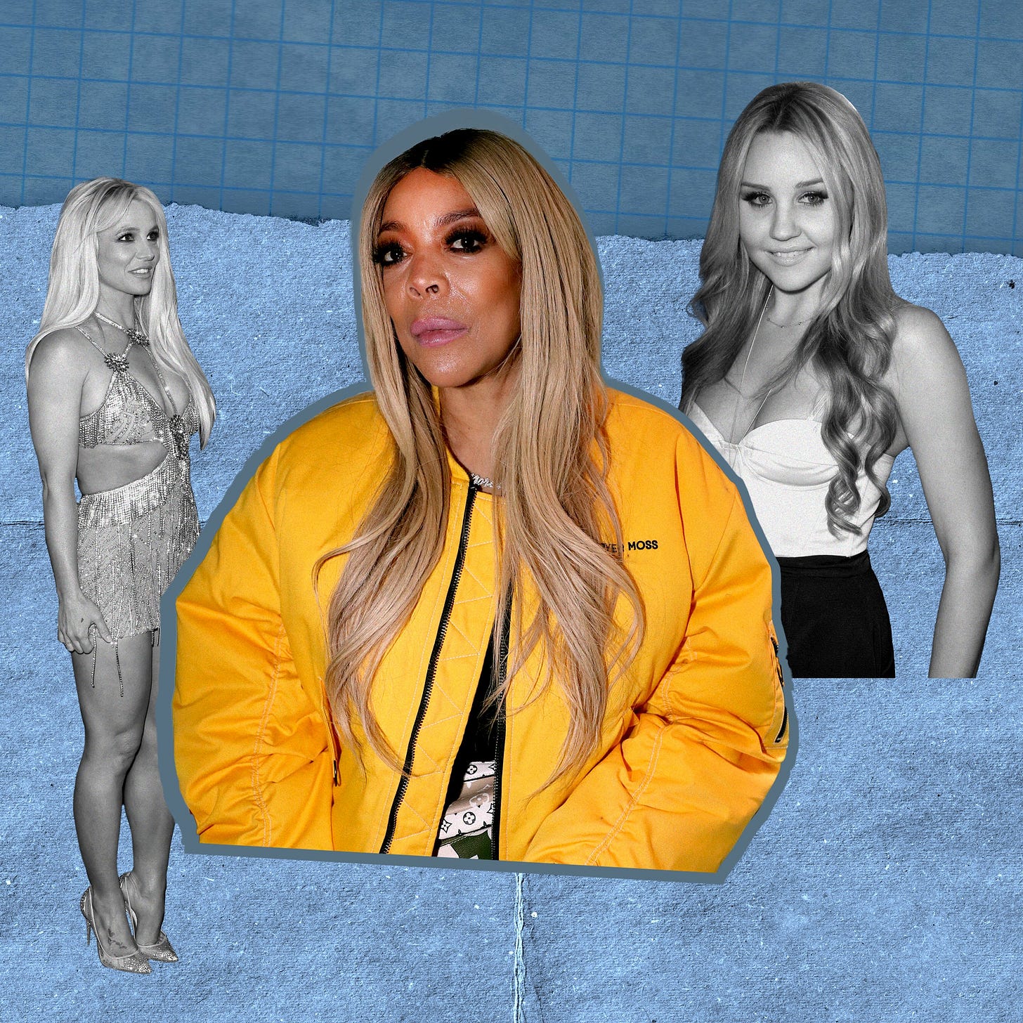 A collage with Britney Spears, Amanda Bynes, and Wendy Williams at the center.