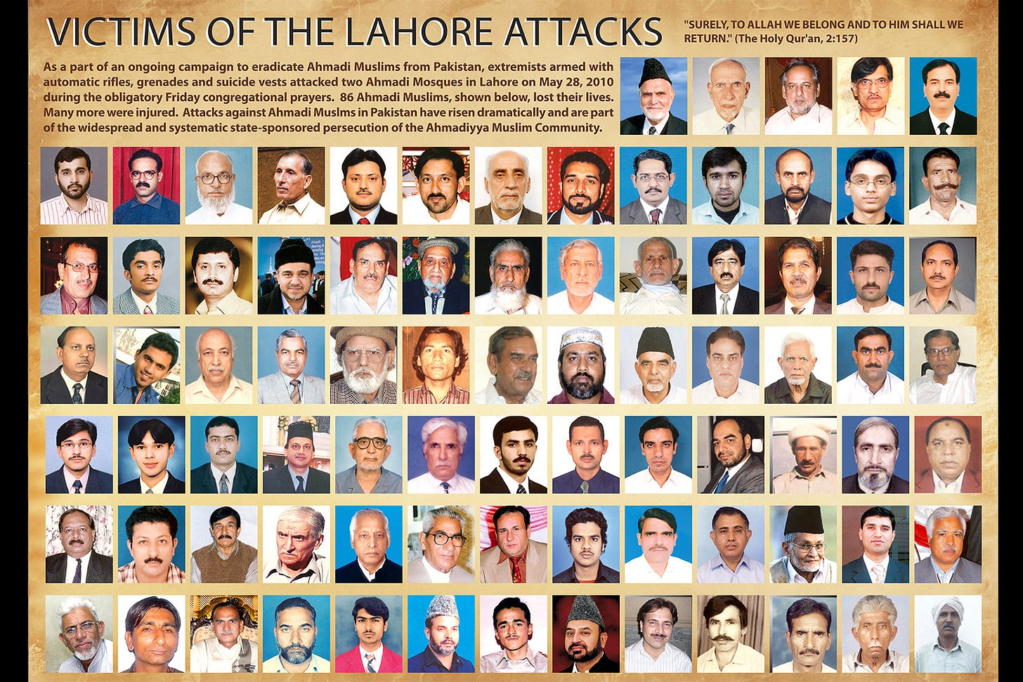 A.M.A. UK Gallery on X: "Ten years ago, on #28May2010, 86 Ahmadi Muslims  were murdered in terrorist attacks at two Ahmadiyya Muslim Community mosques  in Lahore, Pakistan, while they were offering Friday