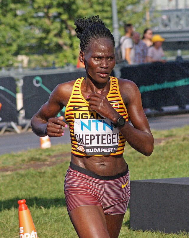 A tribute to runner Rebecca Cheptegei, with commentary on the startling, unique reality women-athletes face