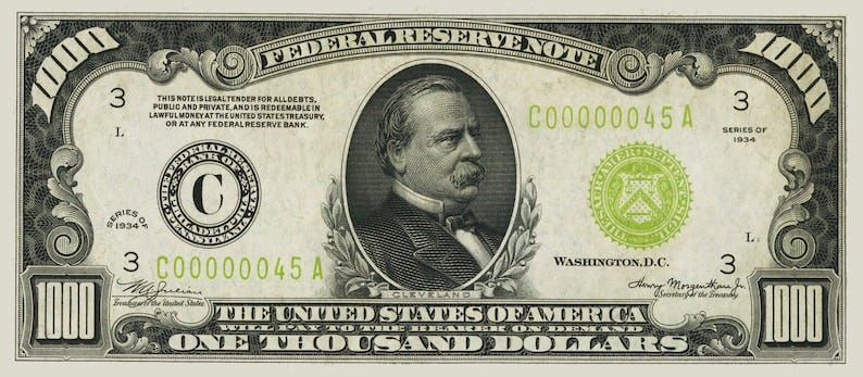 1000 dollars 1934 C U.S.A. United States of America Replica image 1