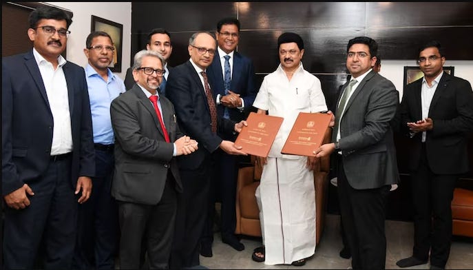 Officials of Tata Motors officials and the Tamil Nadu government exchanged documents in the presence of Chief Minister M K Stalin.