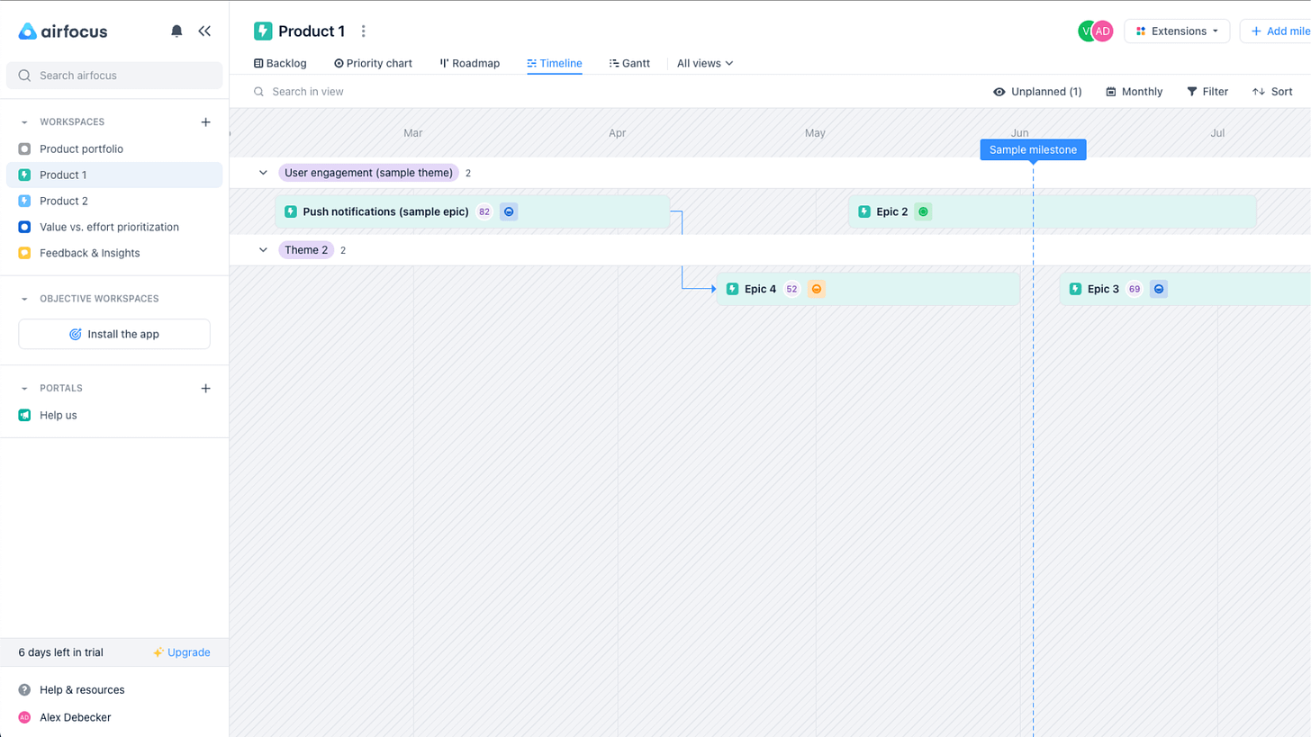 alex debecker airfocus single product timeline view airfocus