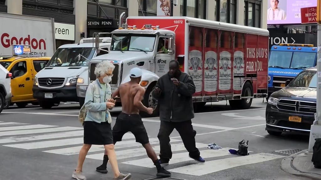 Bloody street fight with a knife