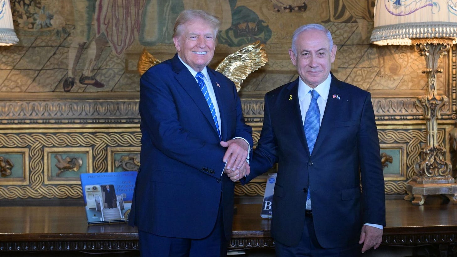 Former President Donald Trump and Israeli Prime Minister Benjamin Netanyahu meet in Mar-a-Lago on July 26, 2024.