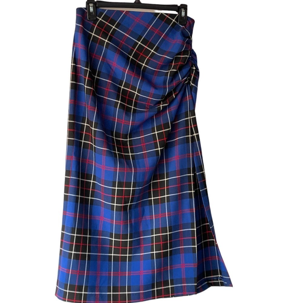 Zara Blue Plaid Tartan Long Midi Maxi Slit Skirt … - image 1