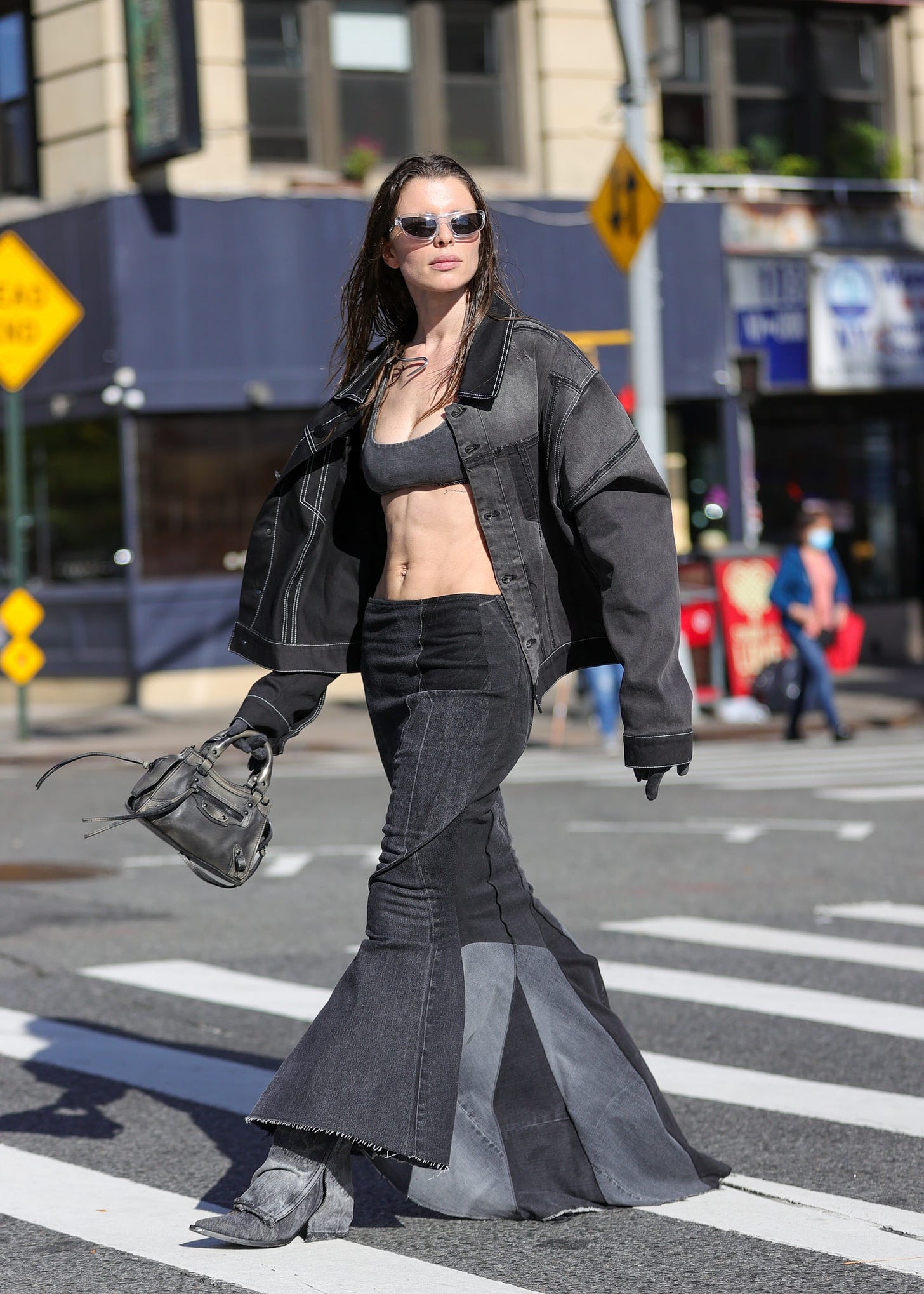 Julia Fox wears an all black denim outfit in New York.