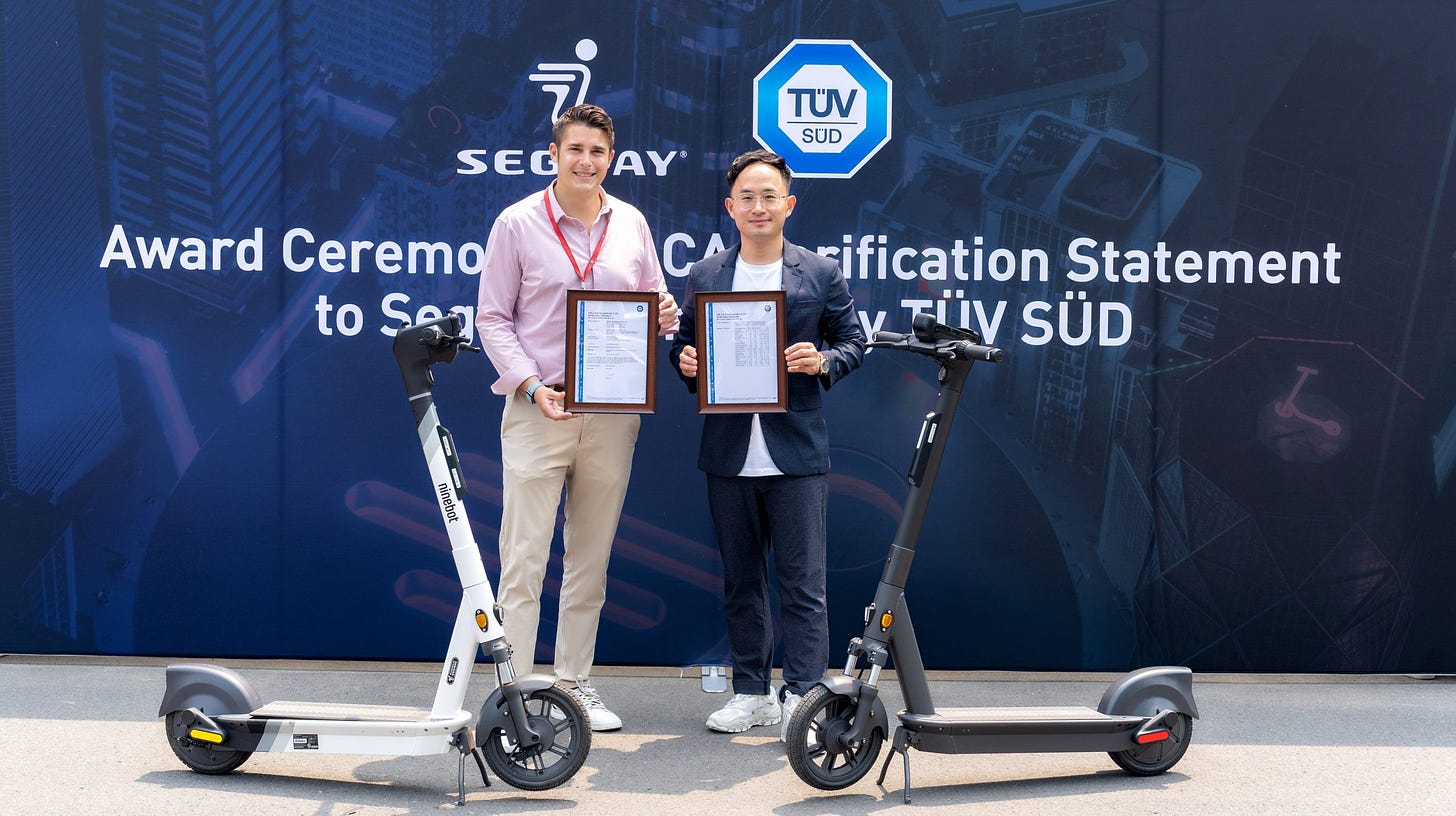 TÜV SÜD awards Segway first-ever Life Cycle Assessment (LCA) Verification  Statement