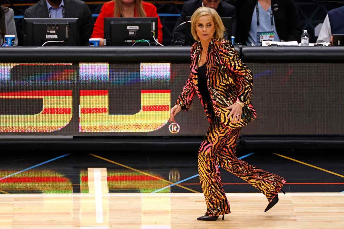 LSU Women's Basketball Coach Kim Mulkey Dons Outlandish Courtside Outfits  on Road to Victory: See the Looks