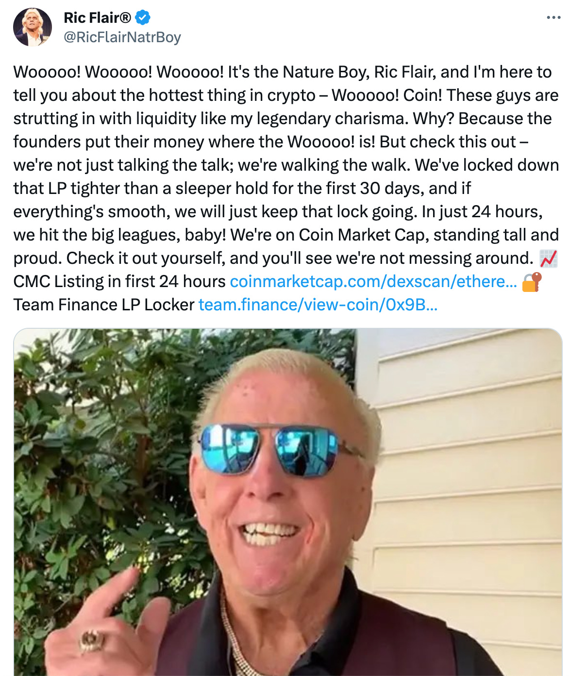 Ric Flair tweet shilling his own Nature Boy cryptocurrency 