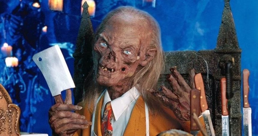 the crypt-keeper of Tales from the Crypt holds a knife