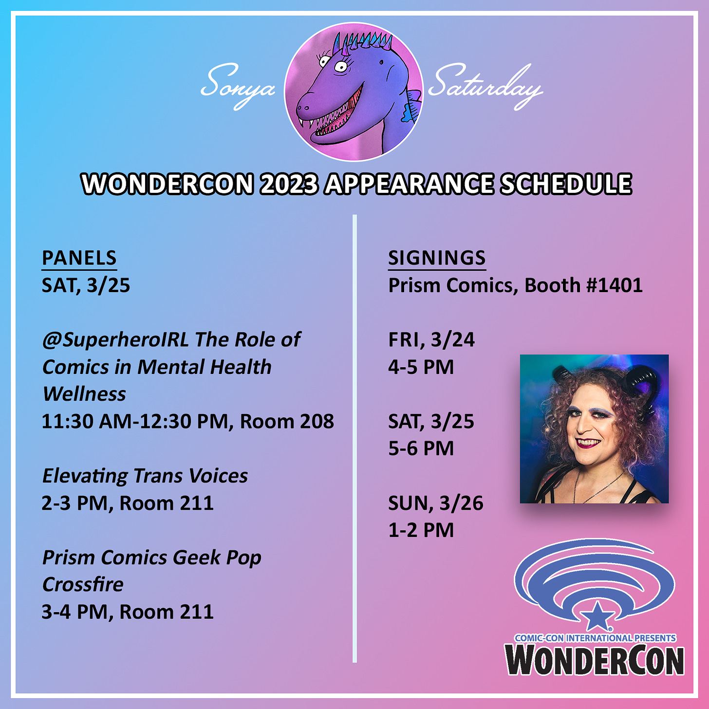 Sonya Saturday's WonderCon 2023 appearance schedule