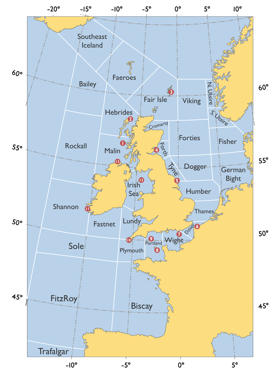 Sea areas surround the British Isles, via Wikimedia Commons