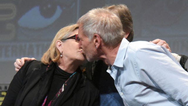 carrie fisher kissing harrison ford