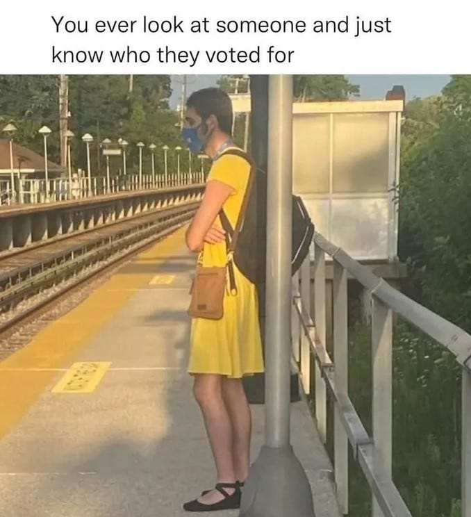 May be an image of 1 person and text that says 'You ever look at someone and just know who they voted for'