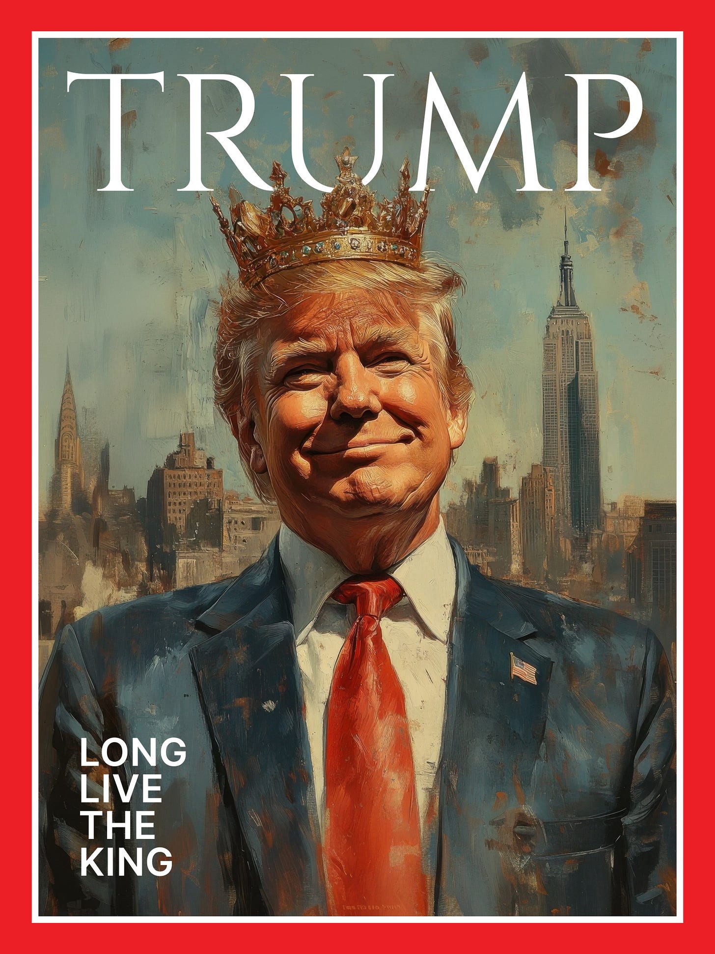 Portada ficticia de Time con Trump coronado, y un titular que reza larga vida al rey. 
