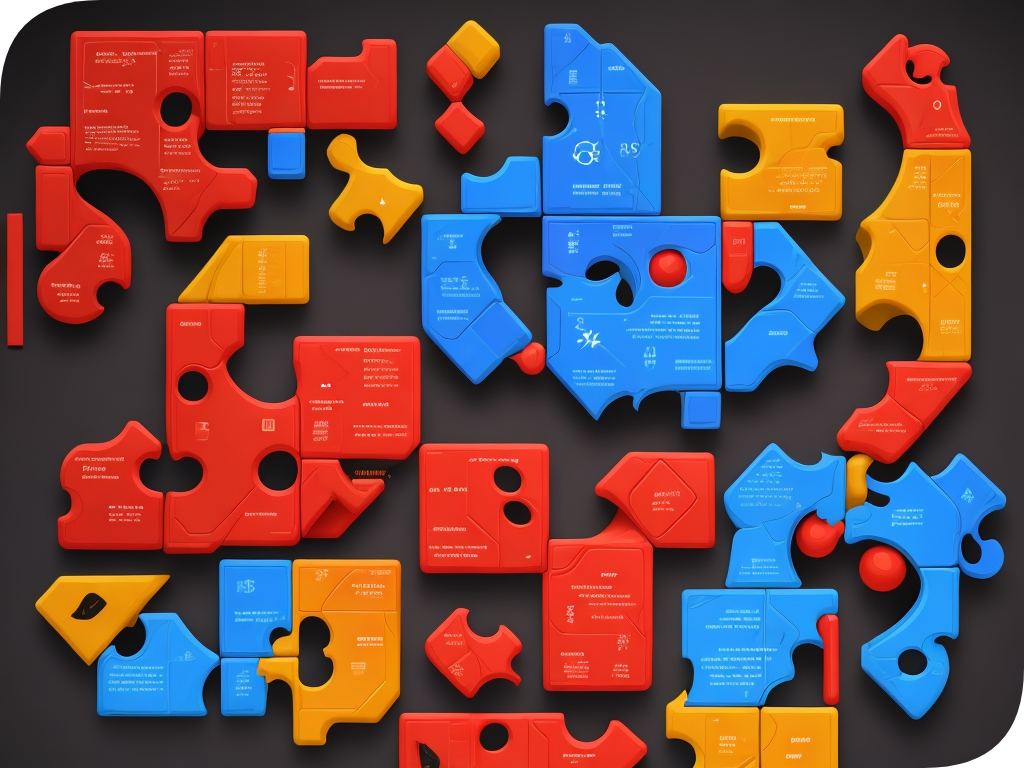 Puzzle-looking pieces in primary colors.