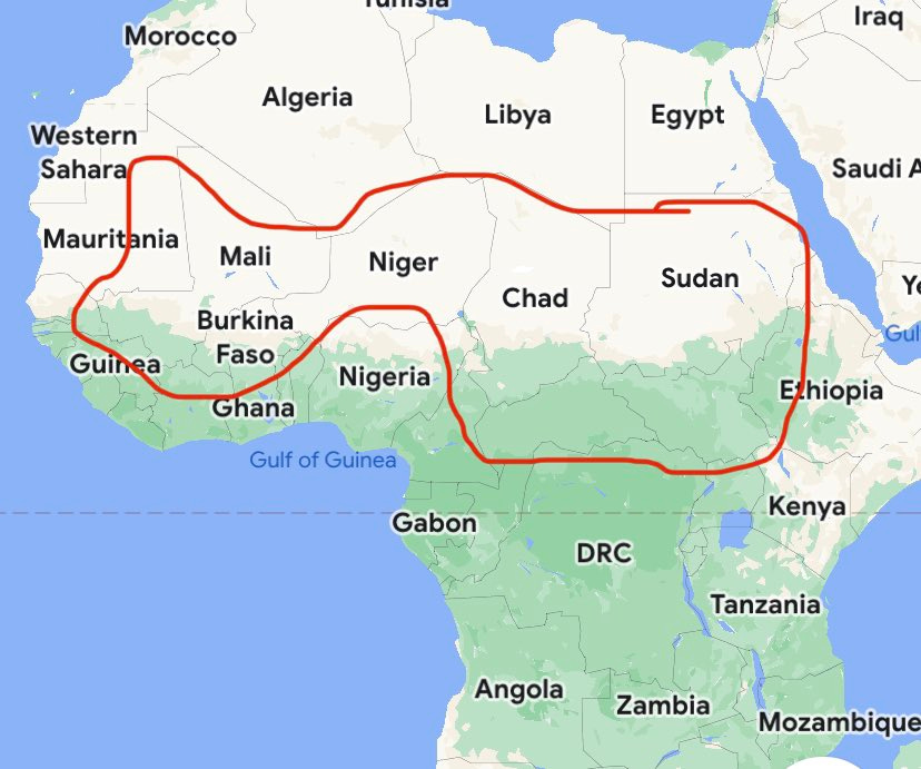 Mapa extensión territorio del Sahel