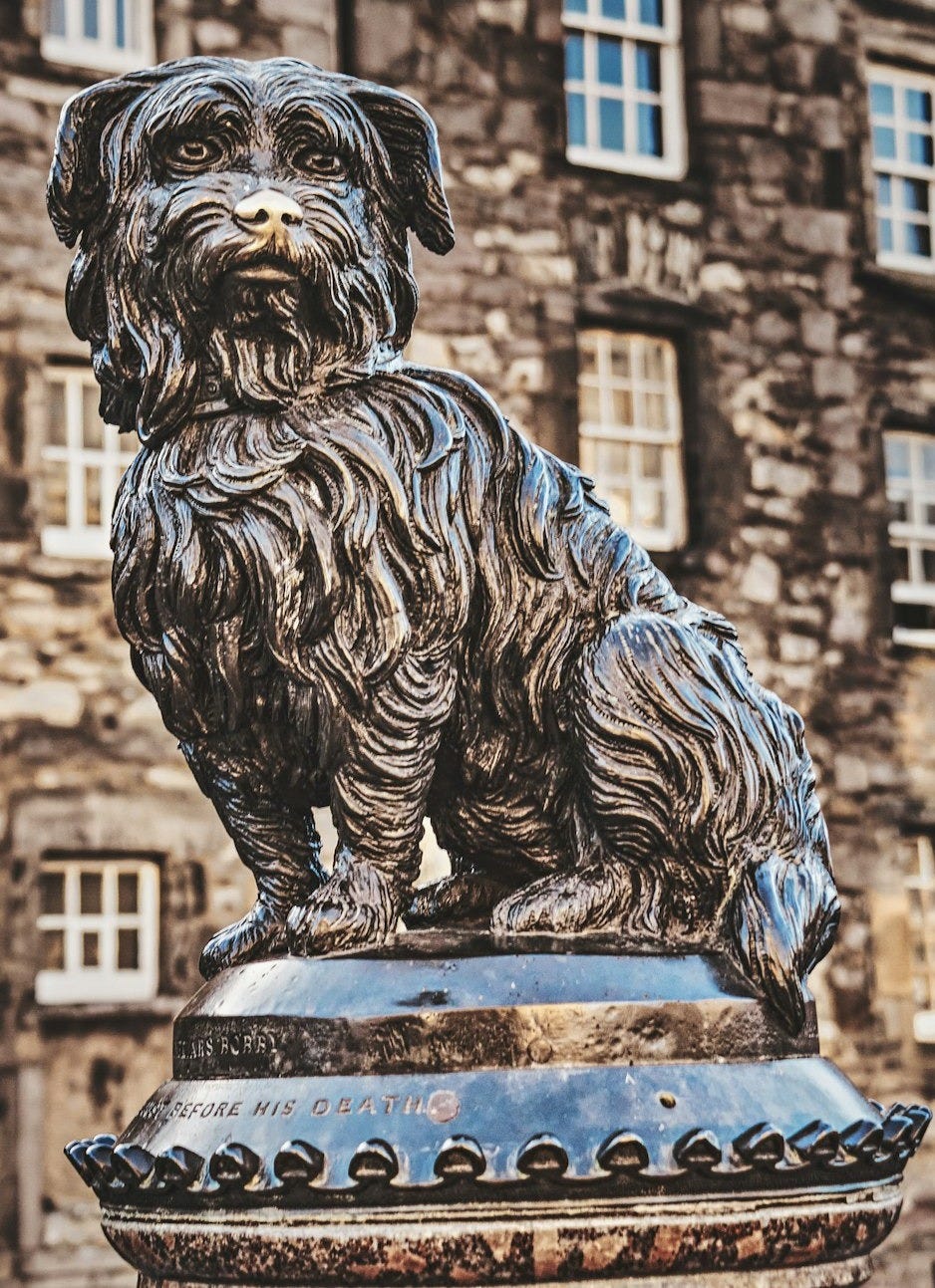 a statue of a dog sitting on top of a fire hydrant