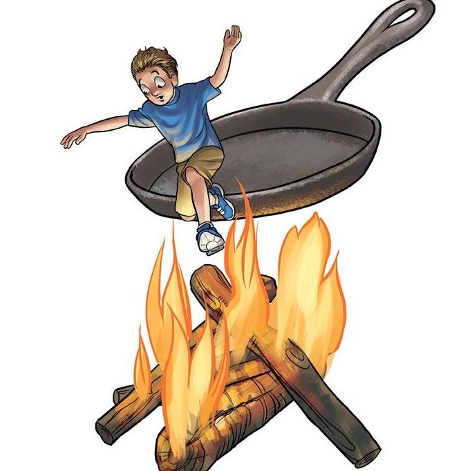 Blog_out of frying pan into fire | English idioms, Idioms, English fun