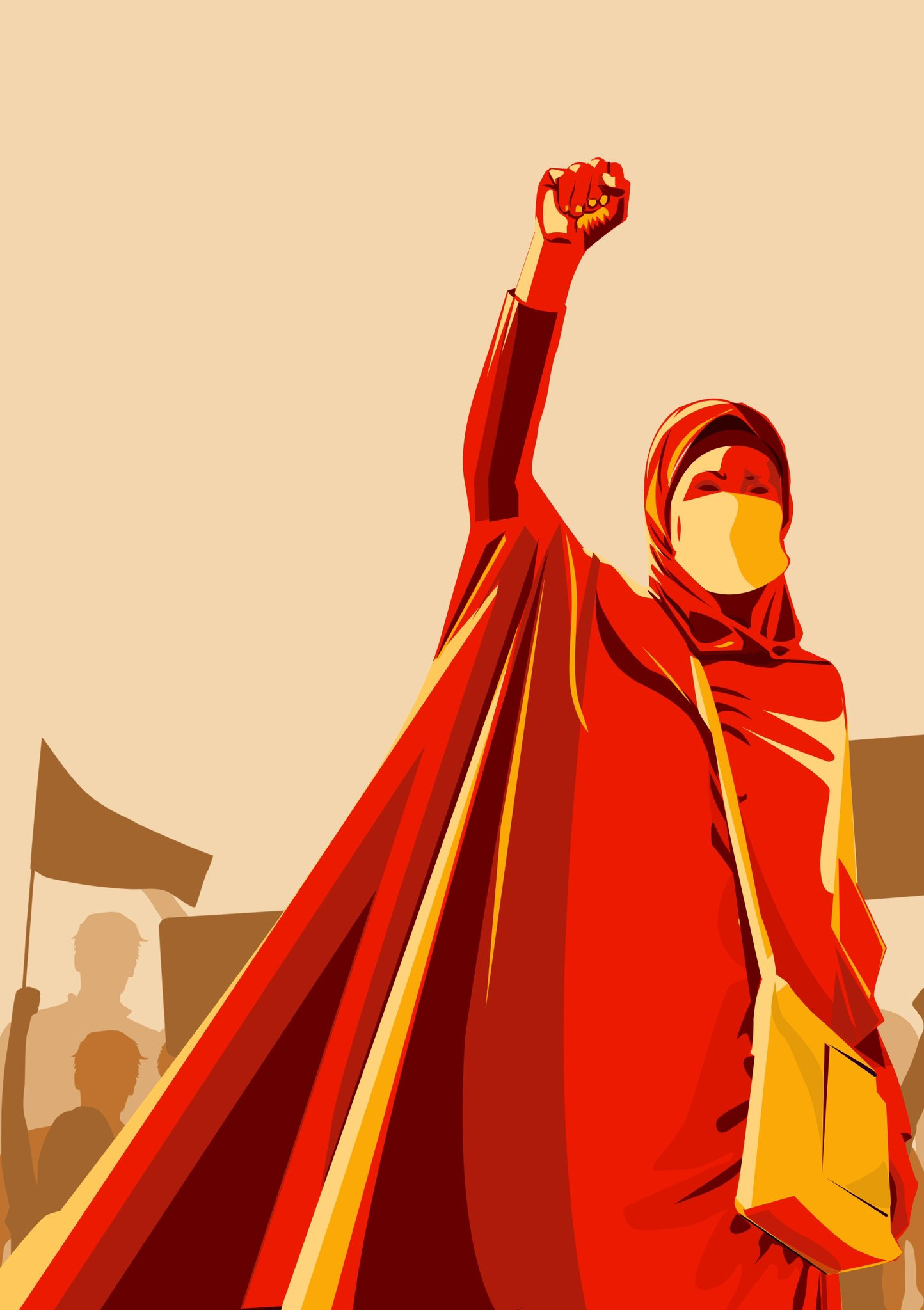 An illustration of a woman holding up her hand in protest/solidarity by Nonso Eagle
