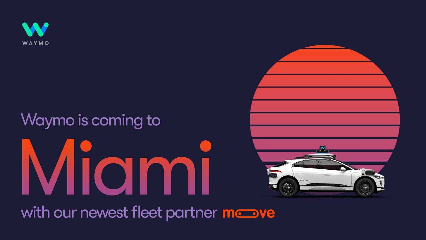 Waymo is coming to  Miami with our newest fleet partner moove