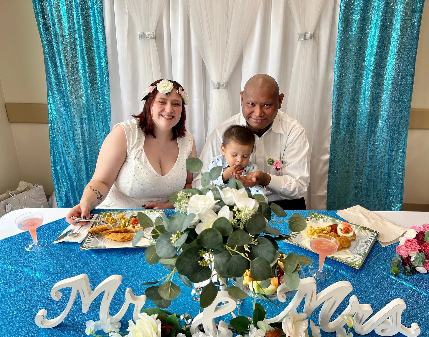 Alex Santos married his fiancée Heather in his hospital room with help of hospital staff. The couple have a 2-year-old son. Santos lost his cancer battle on Aug. 8, 2023, eight months after he was diagnosed.
