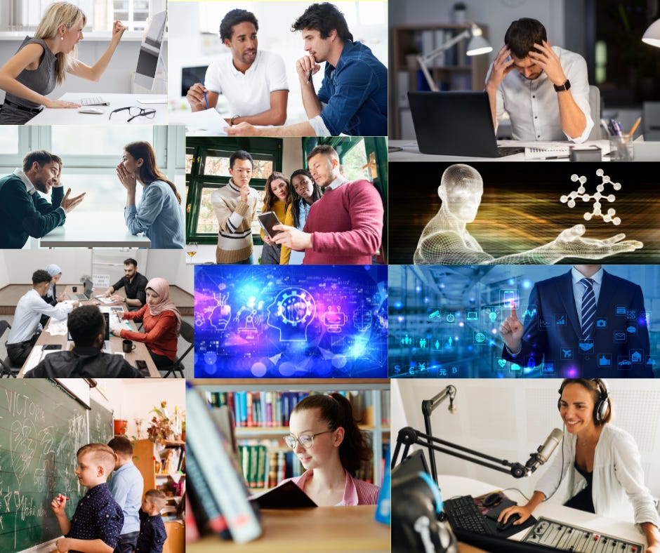 Collage of 12 pictures with theme of special interests and gaining mastery of technology with help 