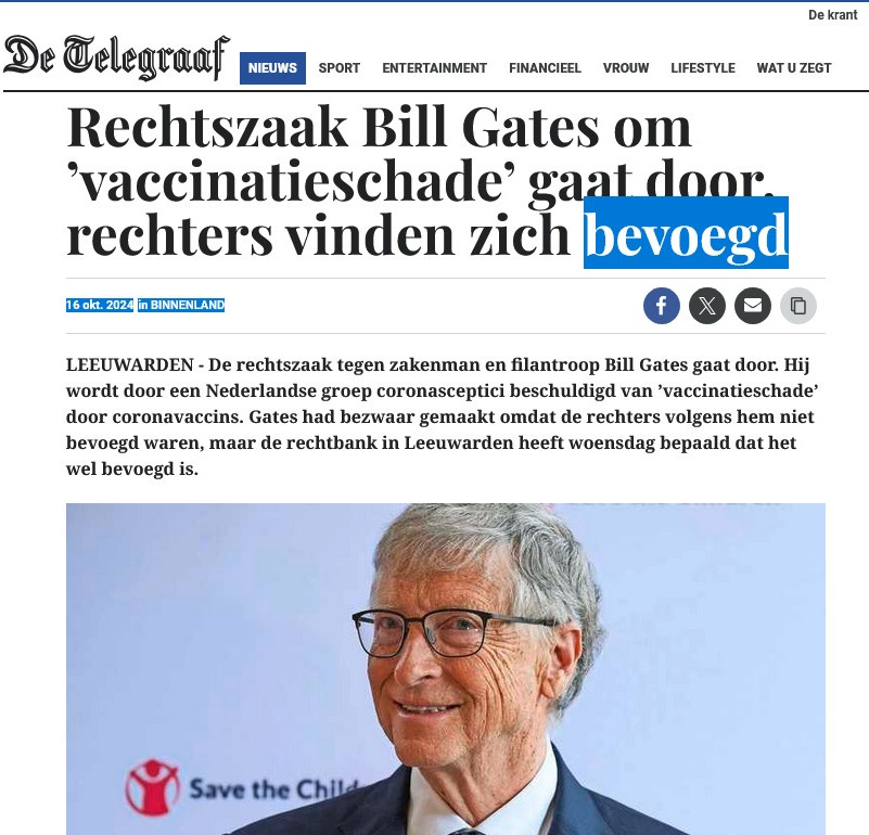 Bill Gates will stand trial for COVID crimes Nov 27 in The Netherlands.