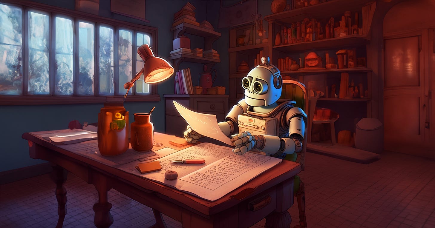 A robot reading a document