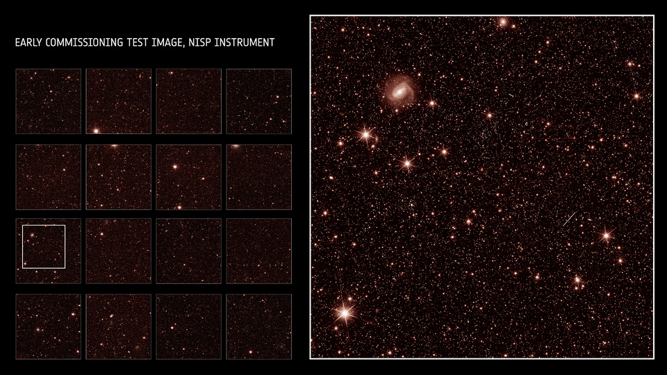 Early commissioning test image – NISP instrument full field of view and zoom in for detail