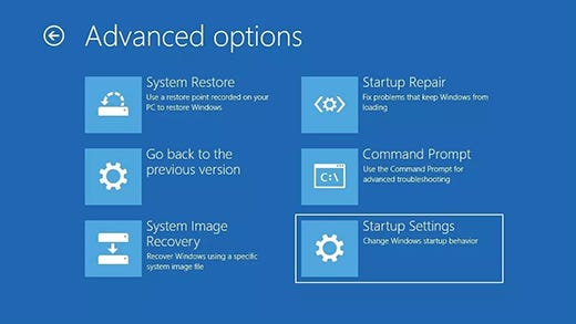 a snapshot of windows recovery screen