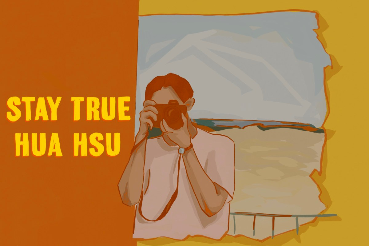 Illustration of the book cover of "Stay True" with a man holding up a camera