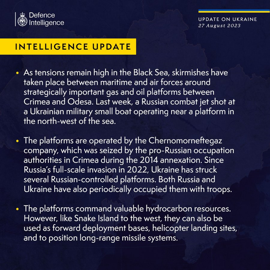 Latest Defence Intelligence update on the situation in Ukraine – 27 August 2023