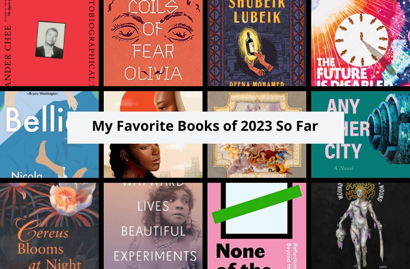 Grid of cover images of some of the listed books. Text in the center reads: My Favorite Books of 2023 So Far.