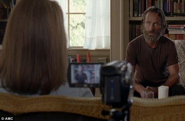 rick doing camera work for deanne in the walking dead alexandria 2015