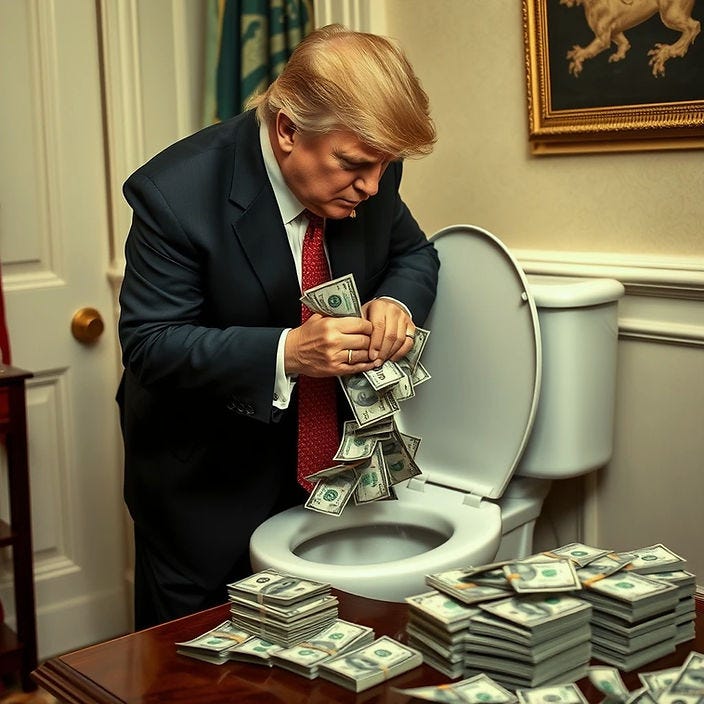 Trump flushing cash down the White House toilet