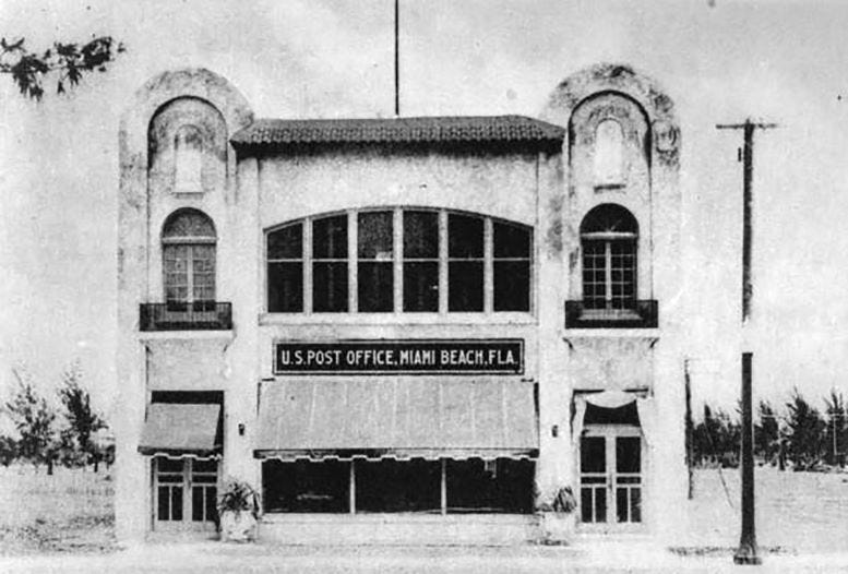 The original Miami Beach Post Office building in April of 1933, shortly before moving postal services to 1015 Washington Avenue.