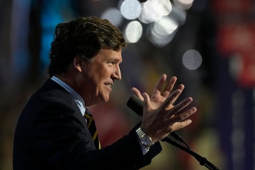 Tucker Carlson speaks during the Republican National Convention Thursday, July 18, 2024, in Milwaukee.