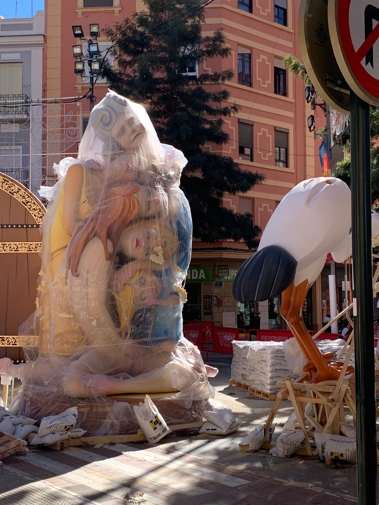 Fallas ninot still wrapped in protective plastic