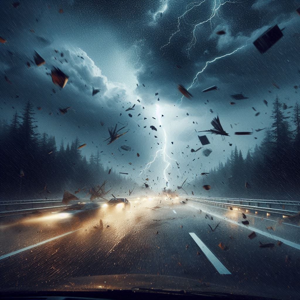 Night thunderstorm. Image by Bing.